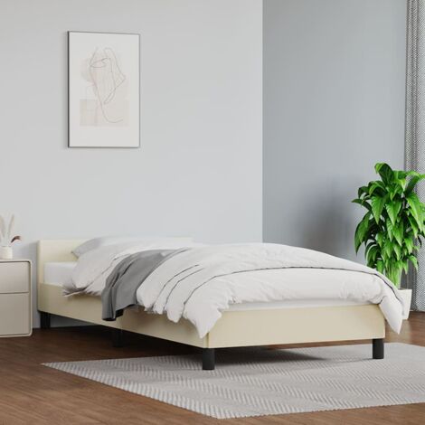 Lit adulte avec tête de lit - Cadre de lit - Lit simple Crème 80x200 cm Similicuir -98622 (1/5)