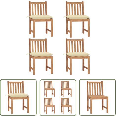 INLIFE Chaises de jardin 4 pcs avec coussins Bois de teck massif (1/5)
