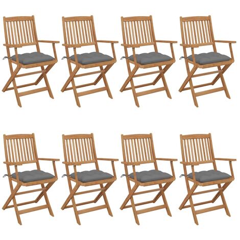 Lot de 8 Chaises pliables de jardin,Fauteuils d'extérieur avec coussins Bois d'acacia -TF72607 (1/5)