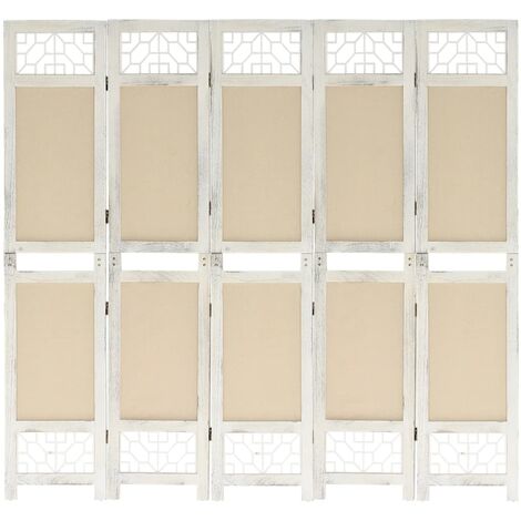 Paravent de Chambre Closion de séparation 5 panneaux Crème 175x165 cm Tissu -BC61324 (1/5)