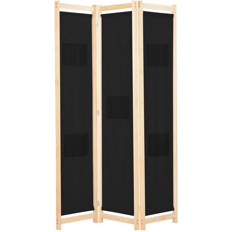Paravent de Chambre Closion de séparation 3 panneaux Noir 120x170x4 cm Tissu -BC87102 (1/5)