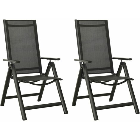 2 pcs Chaises pliables de jardin, Chaises de jardin à dîner, Fauteuils de jardin Textilène et aluminium Noir BGT93131 (1/5)