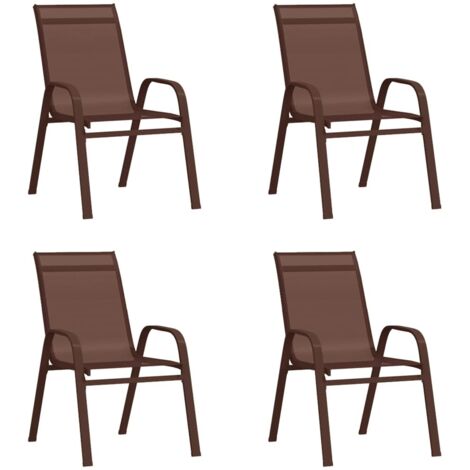 Lot de 4 Chaises de jardin empilables  Fauteuils de Jardin Marron Tissu textilène 27983 (1/5)