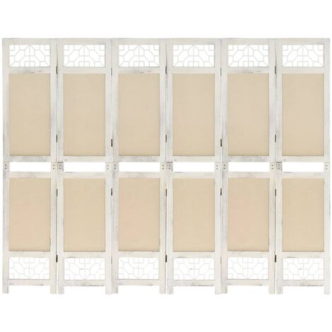 Paravent de Chambre Closion de séparation 6 panneaux Crème 210x165 cm Tissu -BC79047 (1/5)