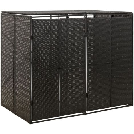 Abri pour poubelle  Cache-poubelle double Noir 140x80x117 cm Résine tressée 31877