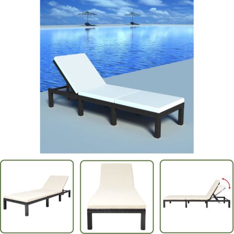INLIFE Chaise longue avec coussin Résine tressée Noir (1/5)