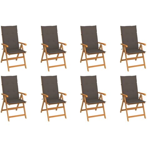 8 pcs Chaises inclinables avec coussins, Chaises à dîner, Fauteuils de jardin Teck solide BGT47474 (1/5)