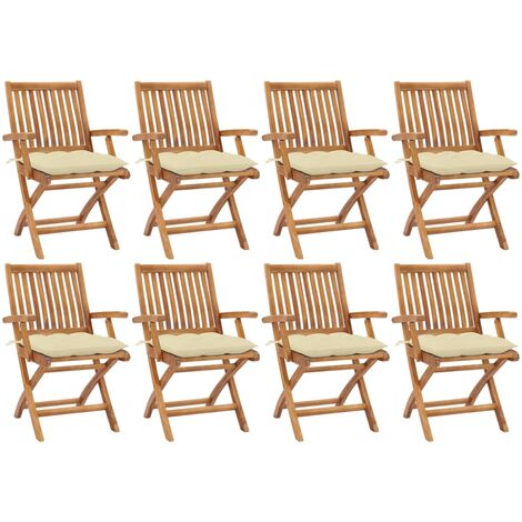 Lot de 8 Chaises pliables de jardin avec coussins,Fauteuils d'extérieur Teck solide -TF14227 (1/5)