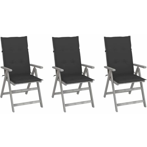 3 pcs Chaises inclinables, Chaises à dîner, Fauteuils de jardin avec coussins Bois d'acacia BGT60977 (1/5)