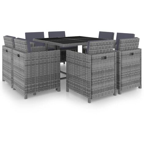 Salon de jardin 9 pcs,Mobilier de terrasse,Table et Chaise pour Relax avec coussins Résine tressée Anthracite -YZ964941 (1/5)