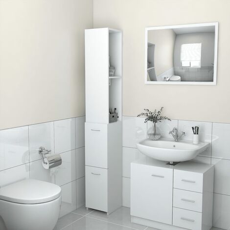 Armoire de salle de bain, Meuble de Rangement, Placard de Rangement Toilettes Blanc 25x25x170 cm Aggloméré HYB68097 (1/5)