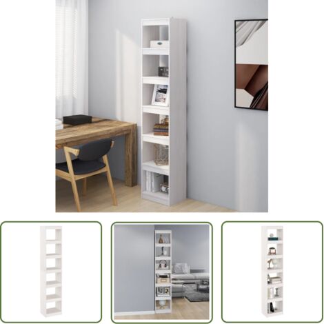 The Living Store Bibliothèque/Séparateur de pièce Blanc 40x30x199 cm Pin massif - Bibliothèque Blanche - Bibliothèque Moderne - Étagère Murale - Meuble Rangement - Séparateur De Pièce (1/5)