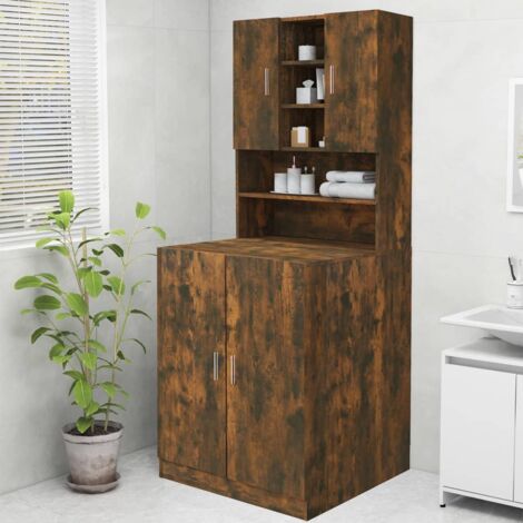 Maison Chic – Meuble pour WC chêne fumé 70,5x25,5x90 cm – Bois d'ingénierie résistant à l'humidité – 2 portes et 9 compartiments de rangement