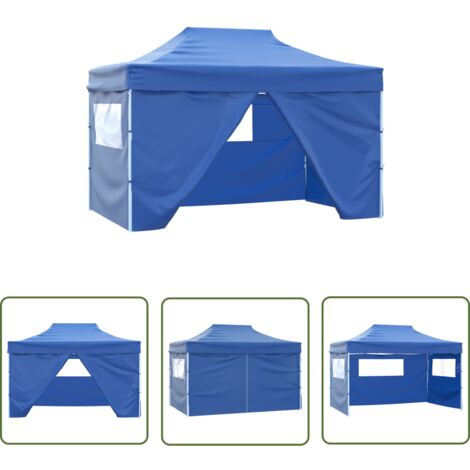 The Living Store Tente de réception pliable avec 4 parois 3x4 m Acier Bleu - Tents De Réception - Auvent Extérieur - Abri Jardin - Chapiteau Pliable - Toile De Jardin (1/5)