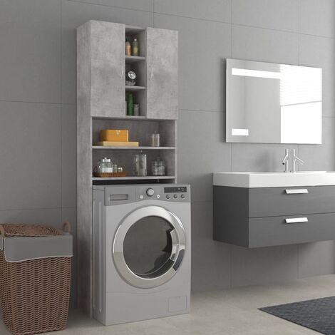 Armoire Meuble pour machine à laver,meuble de Salle de Bain Gris béton 64x25,5x190 cm -QS33332 (1/5)