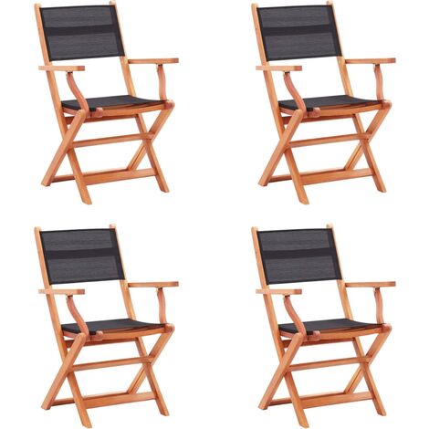 4 pcs Chaises pliables de jardin, Chaises de jardin à dîner, Fauteuils de jardin Noir Eucalyptus et textilène BGT80363 (1/5)