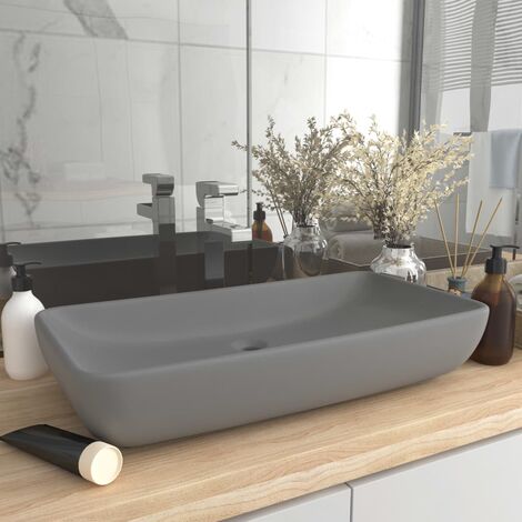 Lavabo à poser Vasque de luxe de luxe rectangulaire Gris clair mat 71x38 cm en Céramique (1/5)