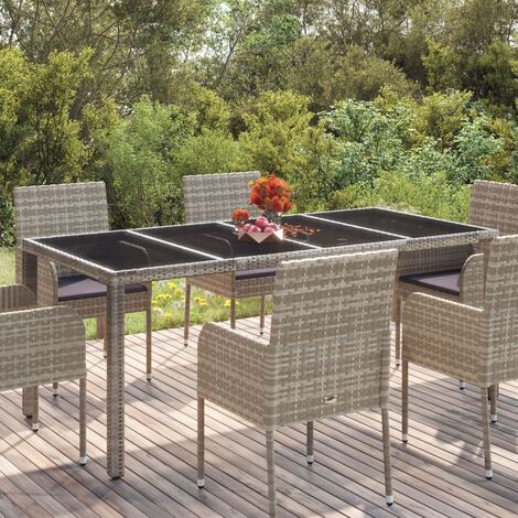 Table de jardin,Table meuble de Balcon,Table d'extérieur dessus en verre Gris 190x90x75cm Résine tressée -50595 (1/5)