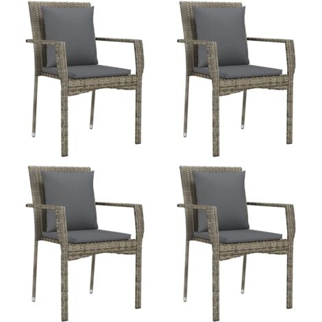 4 pcs Chaises de jardin avec coussins, Fauteuils Extérieur, Sièges confortable Résine tressée Gris BGT43104 (1/5)