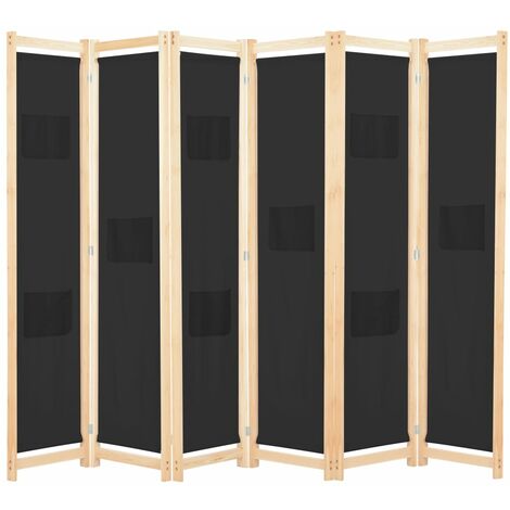 Paravent de Chambre Closion de séparation 6 panneaux Noir 240 x 170 x 4 cm Tissu -BC36131 (1/5)