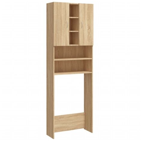 Meuble Pour Lave-Linge Et Séchoir - Armoire De Rangement Salle De Bain Chêne Sonoma 64x25.5x190 Cm Avec 2 Portes 3 Étages