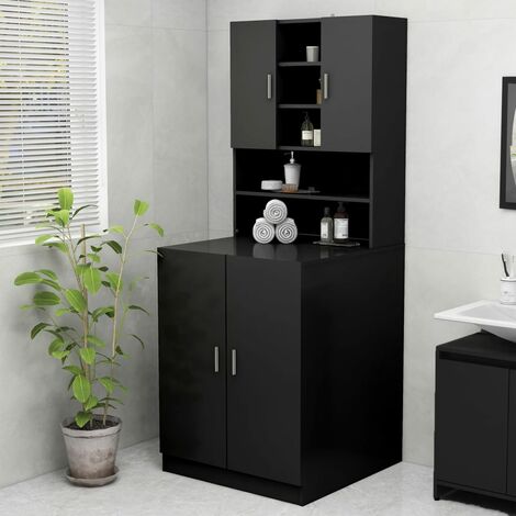 Maison Chic – Meuble pour machine à laver noir 70,5x25,5x90 cm – Bois d'ingénierie – 2 portes et 9 compartiments – Rangement salle de bains
