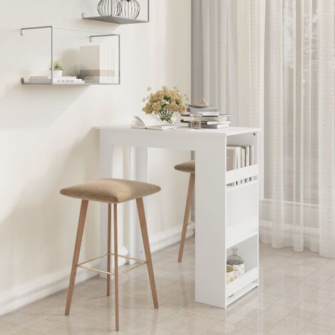 Table de bar,Table de haut,Table de salle à manger avec rangement Blanc 102x50x103,5 cm Aggloméré -83712 (1/5)