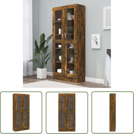 The Living Store Armoire à vitrine Chêne fumé 82,5x30,5x185,5 cm Bois ingénierie - Bibliothèque - Bibliothèque En Bois - Meuble TV - Rangement Intérieur - Armoire Vitrée (1/5)