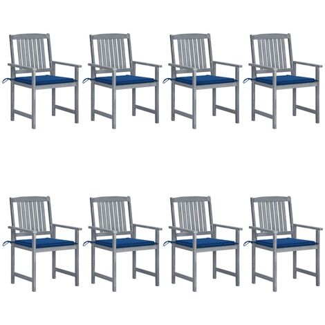 8 pcs Chaises de jardin avec coussins Siège de Terrasse Fauteuil de jardin Bois d'acacia solide Gris DHNET4339646 (1/5)