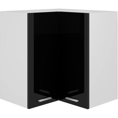 Armoire d'angle suspendue  Armoire de cuisine Meuble haut Cuisine Noir brillant 57x57x60 cm Aggloméré 54919