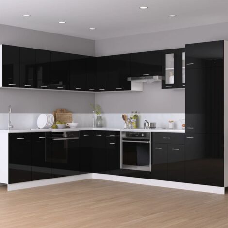 Armoire d'angle suspendue  Armoire de cuisine Meuble haut Cuisine Noir brillant 57x57x60 cm Aggloméré 54919