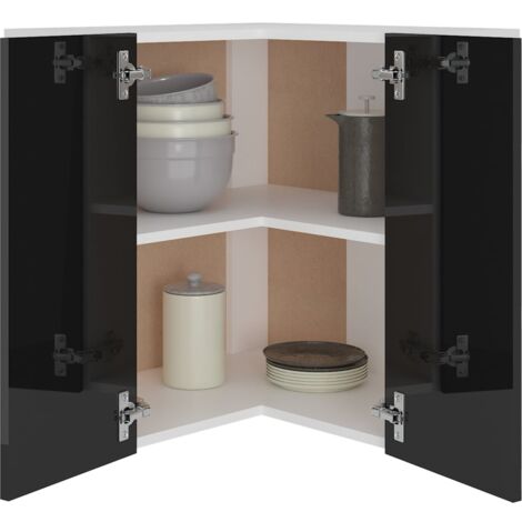 Armoire d'angle suspendue  Armoire de cuisine Meuble haut Cuisine Noir brillant 57x57x60 cm Aggloméré 54919