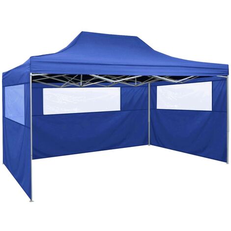 Tente de réception pliable Tonnelle de réception Barnum avec 3 parois 3x4 m Acier Bleu 94631 (1/5)