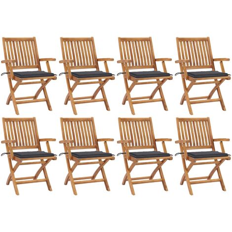 8 pcs Chaises pliables de jardin avec coussins, Chaises de jardin à dîner, Fauteuils de jardin Teck solide BGT13859 (1/5)
