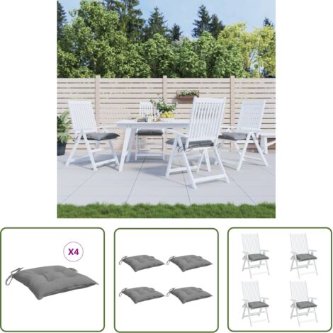 The Living Store Coussins de chaise lot de 4 gris 40x40x7 cm tissu oxford - Coussin De Chaise - Coussin Exterieur - Coussin Décoratif - Coussin Confortable - Coussin Gris (1/5)