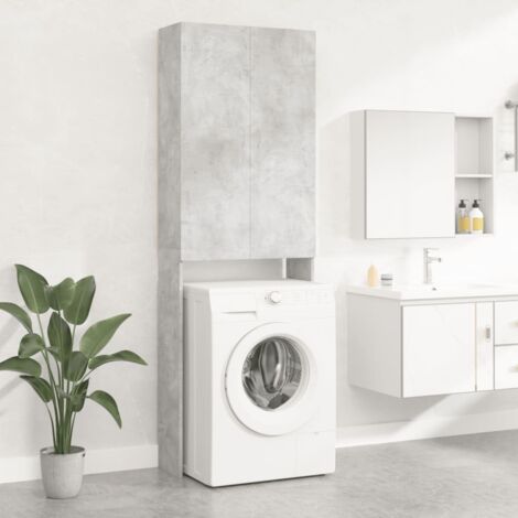 Maison Chic – Meuble machine à laver gris béton 64x25,5x190 cm – 2 portes et 3 compartiments – Matériau aggloméré durable – Rangement optimisé