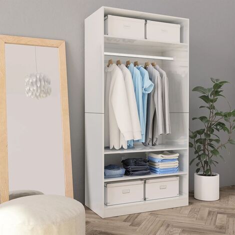 Garde-robe,Armoire de Rangement,Étagères Vêtements Blanc brillant 100 x 50 x 200 cm Aggloméré VDVM261064 (1/5)