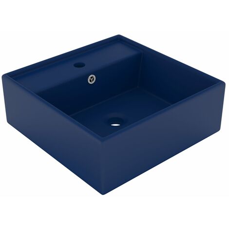 Lavabo Vasque salle de bain Lavabo à poser carré à trop-plein Bleu foncé mat 41x41 cm Céramique (1/5)