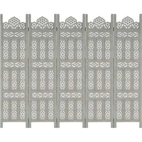Paravent de Chambre Closion de séparation 5 panneaux Gris 200x165 cm Bois manguier -BC65877 (1/5)