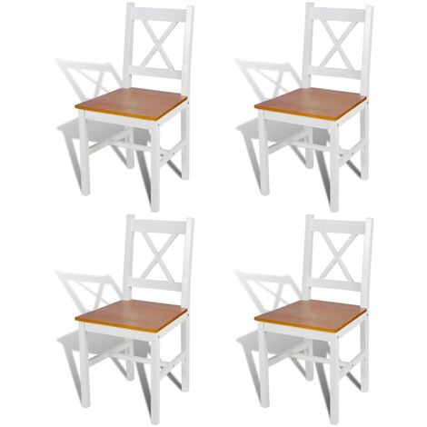 Lot de 4 Chaises à manger,Chaises de salle à manger blanc bois de pin HH64303 (1/5)