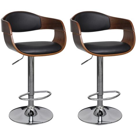 Lot de 2 Tabourets de bar Style Contemporain  Chaises de bar Bois courbé et similicuir 76701