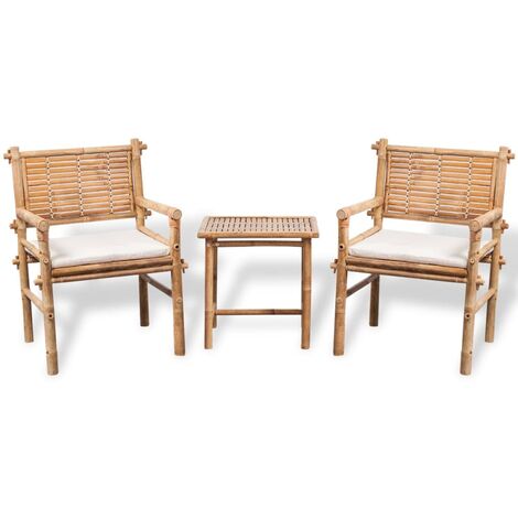 Furniture Limited - Mobilier de bistro 3 pcs avec coussins Bambou (1/5)