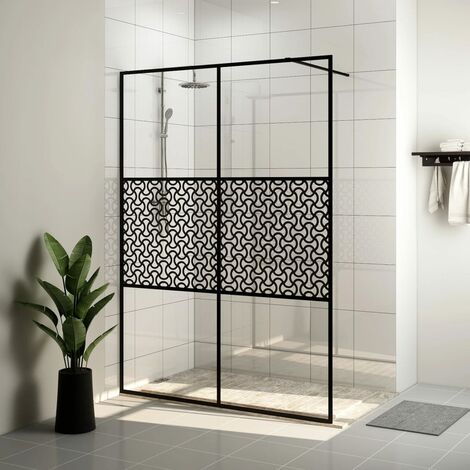 Paroi de douche,Écran de douche,Cloison de douche avec verre ESG transparent 140x195 cm Noir CNENE748815 (1/5)