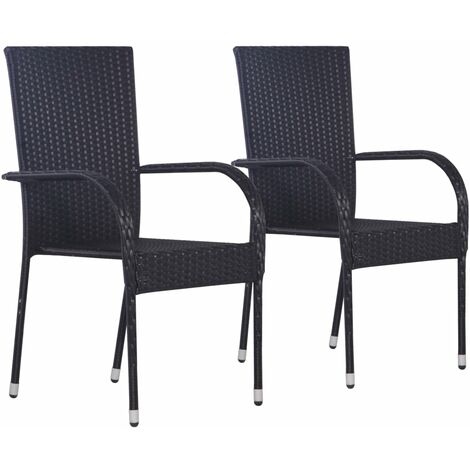 Chaises de jardin empilables 2 pcs, Chaises à dîner, Fauteuils d'extérieur Résine tressée Noir BGT26632 (1/5)