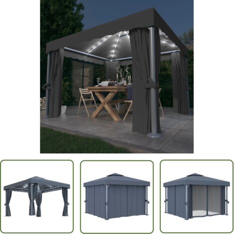 Tonnelle Barnum Style Moderne - Pavillon de Jardin - Tente de réception - avec rideau et guirlande lumineuse LED 3x3m Anthracite Chic-187183 (1/5)