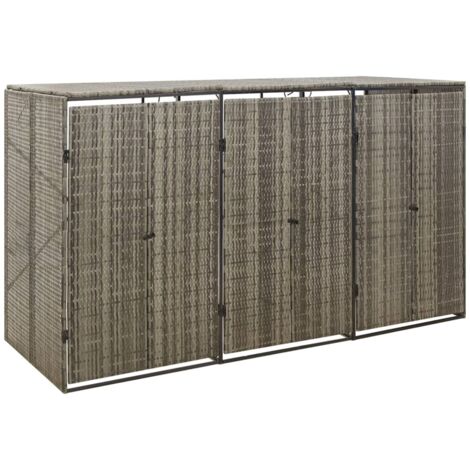 Maison Chic – Cache-poubelle triple gris 207x80x117 cm – Résine tressée et acier enduit de poudre – Résistant aux intempéries – Accès facile par couvercle