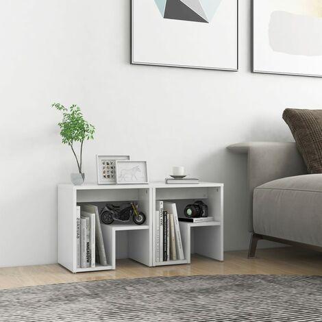 Lot de 2 Tables de chevet  Tables d'Appoint Industriel  Tables de nuit Blanc 40x30x40 cm Aggloméré -BV83332 (1/5)