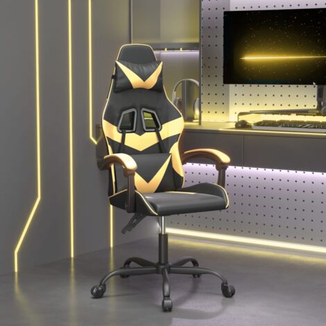 Fauteuil gamer Chaise de bureau - Fauteuil de jeu Noir et doré Similicuir BonneVie-32335 (1/5)