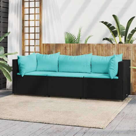 Salon de jardin 3 pcs,Mobilier de terrasse,Table et Chaise pour Relax avec coussins Noir Résine tressée -YZ712517 (1/5)