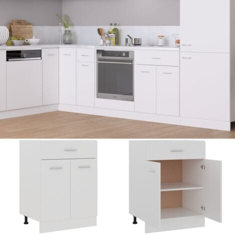 Armoire de plancher à tiroir  Armoire de cuisine Meuble bas de Cuisine Blanc 60x46x81,5 cm Aggloméré 53759
